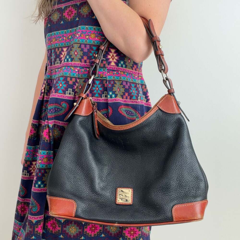 Dooney & Bourke Pebbled Leather Hobo Shoulder Bag with Brown Leather Trim